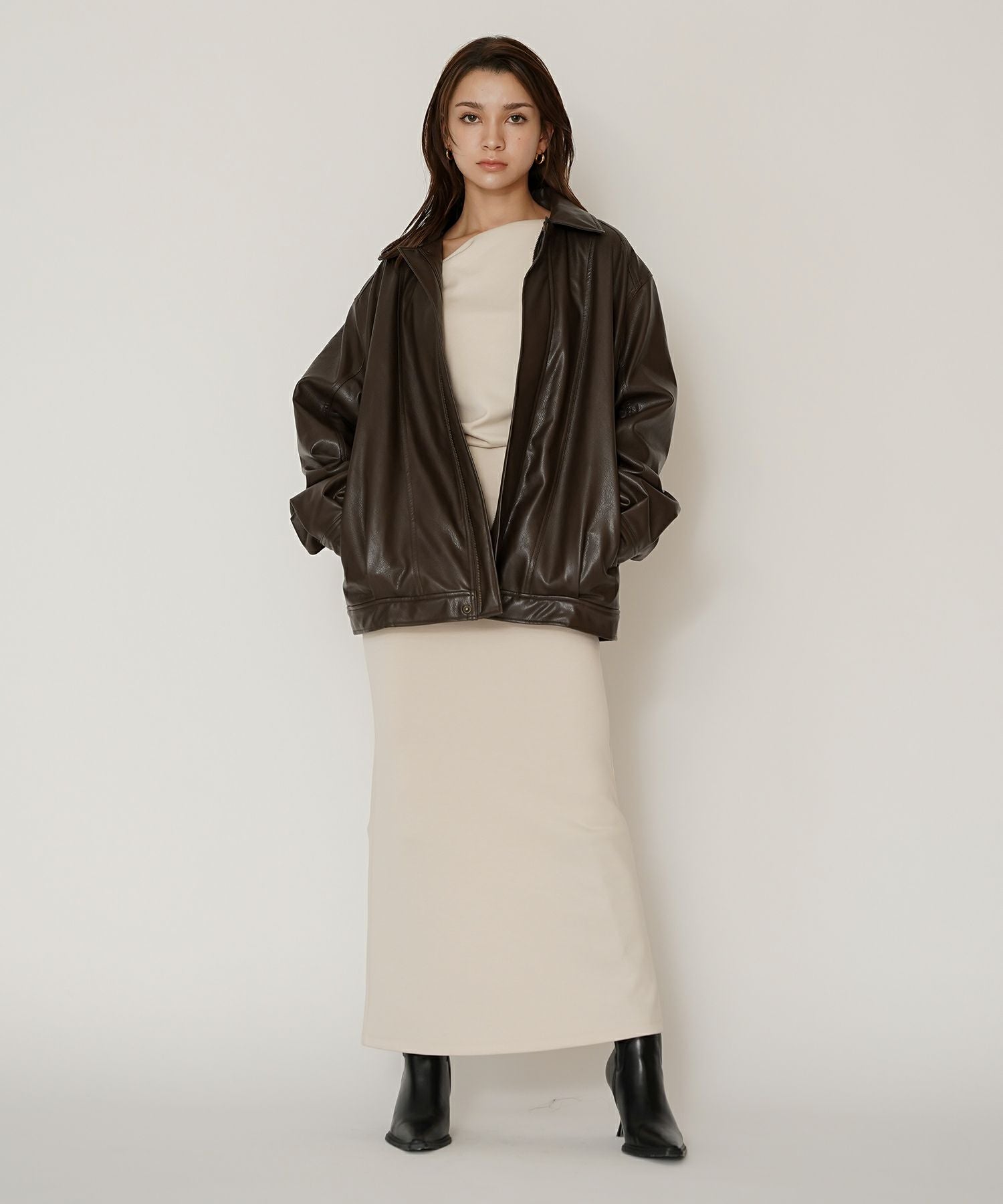 ユニセックス 薄中綿 バイカーズ レザー ブルゾン KINO THE KEI 全2色