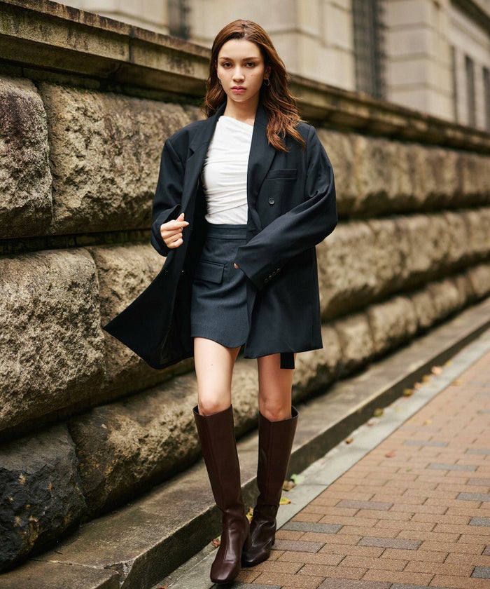 モード 肩幅 大きめ ブレザー アウター ビジネス 秋 韓国系 綺麗め 細見え カジュアル KINO THE KEI