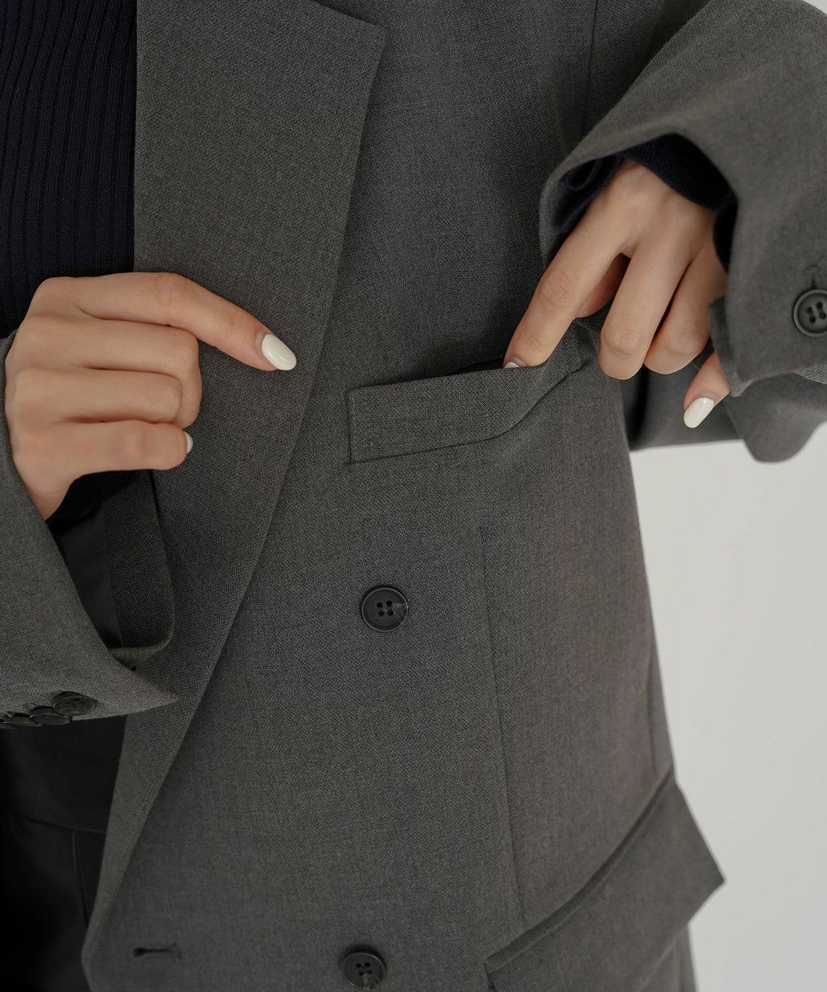 モード 肩幅 大きめ ブレザー アウター ビジネス 秋 韓国系 綺麗め 細見え カジュアル KINO THE KEI