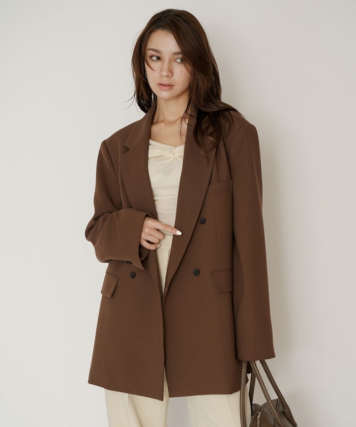 モード 肩幅 大きめ ブレザー アウター ビジネス 秋 韓国系 綺麗め 細見え カジュアル KINO THE KEI