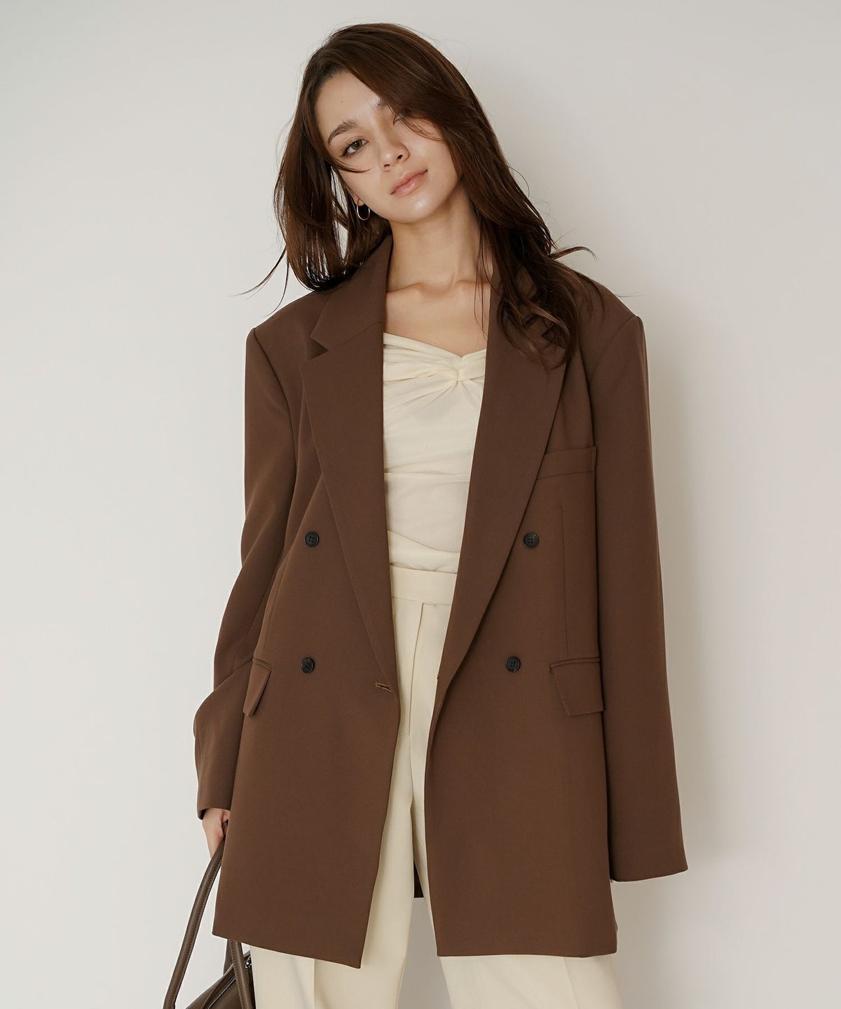 モード 肩幅 大きめ ブレザー アウター ビジネス 秋 韓国系 綺麗め 細見え カジュアル KINO THE KEI