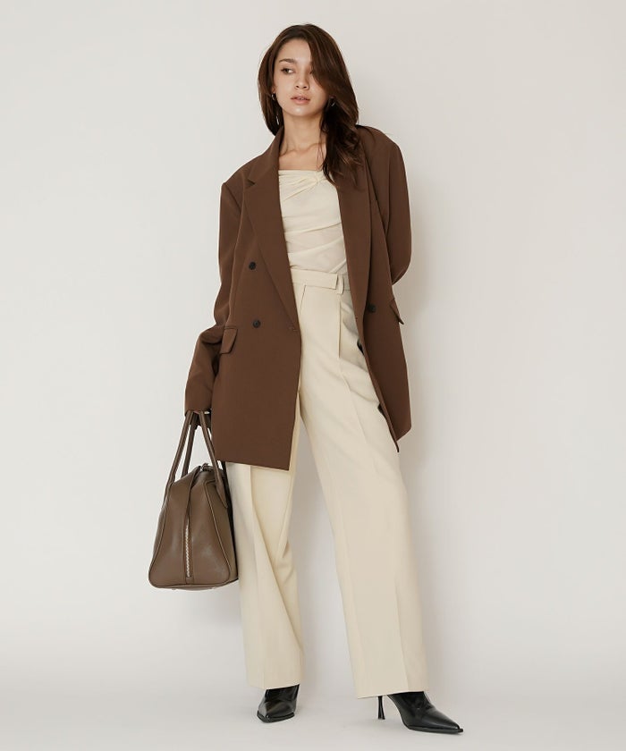 モード 肩幅 大きめ ブレザー アウター ビジネス 秋 韓国系 綺麗め 細見え カジュアル KINO THE KEI