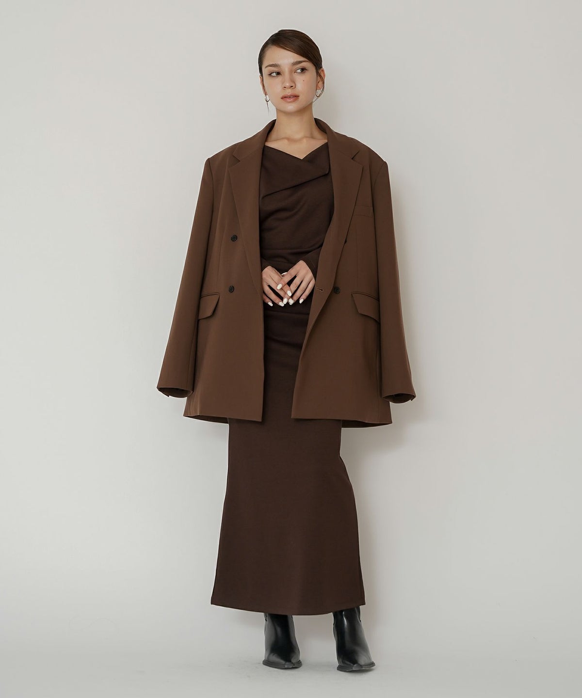 モード 肩幅 大きめ ブレザー アウター ビジネス 秋 韓国系 綺麗め 細見え カジュアル KINO THE KEI