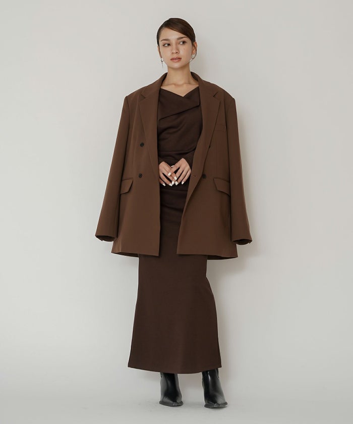 モード 肩幅 大きめ ブレザー アウター ビジネス 秋 韓国系 綺麗め 細見え カジュアル KINO THE KEI