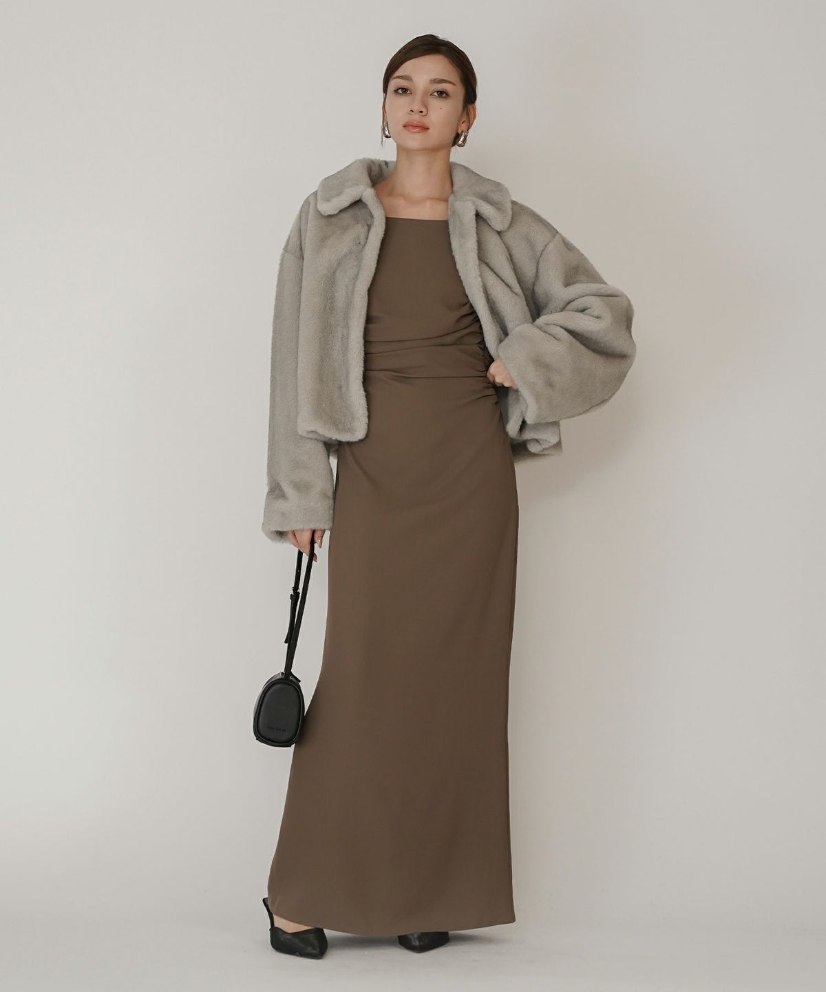 大人かわいい 上品 ディナー デート コンパクト クロップド丈 ファーコート 軽い 韓国風 綺麗め 細見え カジュアル KINO THE KEI