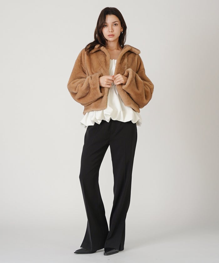 大人かわいい 上品 ディナー デート コンパクト クロップド丈 ファーコート 軽い 韓国風 綺麗め 細見え カジュアル KINO THE KEI