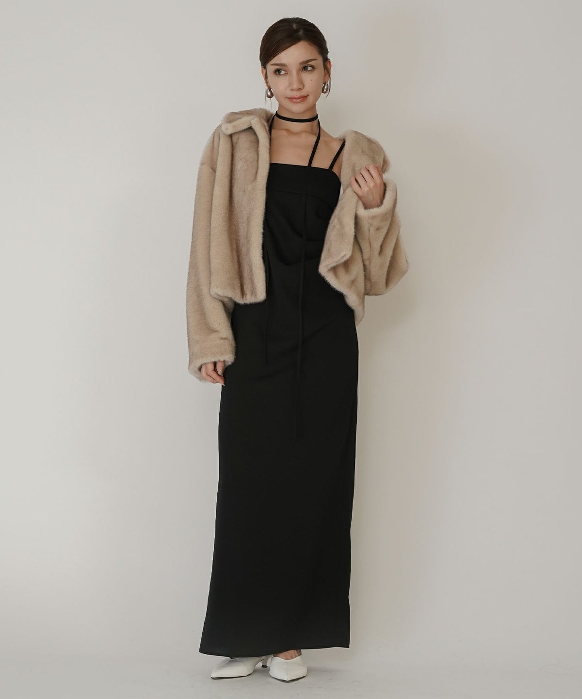 大人かわいい 上品 ディナー デート コンパクト クロップド丈 ファーコート 軽い 韓国風 綺麗め 細見え カジュアル KINO THE KEI