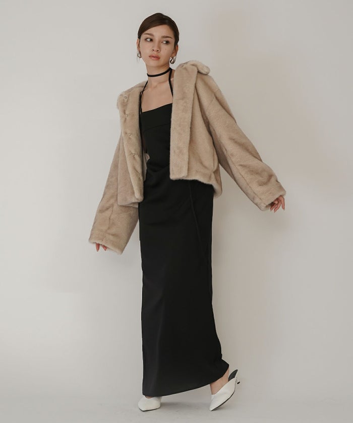 大人かわいい 上品 ディナー デート コンパクト クロップド丈 ファーコート 軽い 韓国風 綺麗め 細見え カジュアル KINO THE KEI