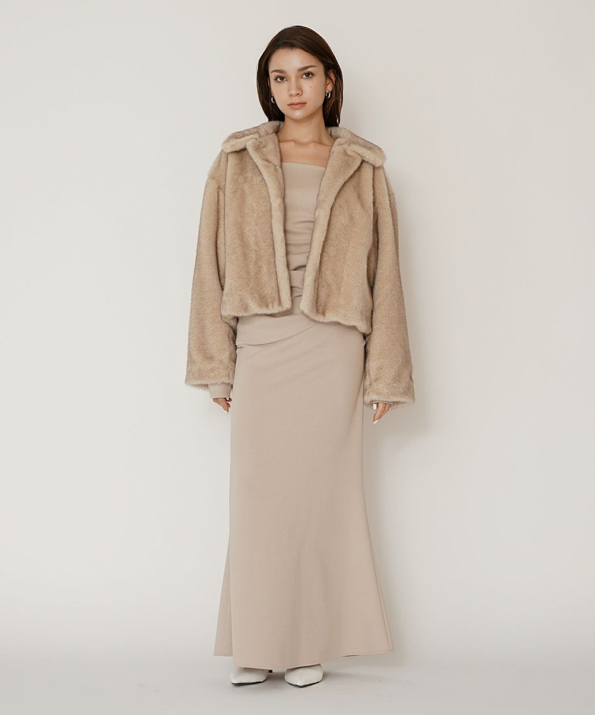 大人かわいい 上品 ディナー デート コンパクト クロップド丈 ファーコート 軽い 韓国風 綺麗め 細見え カジュアル KINO THE KEI