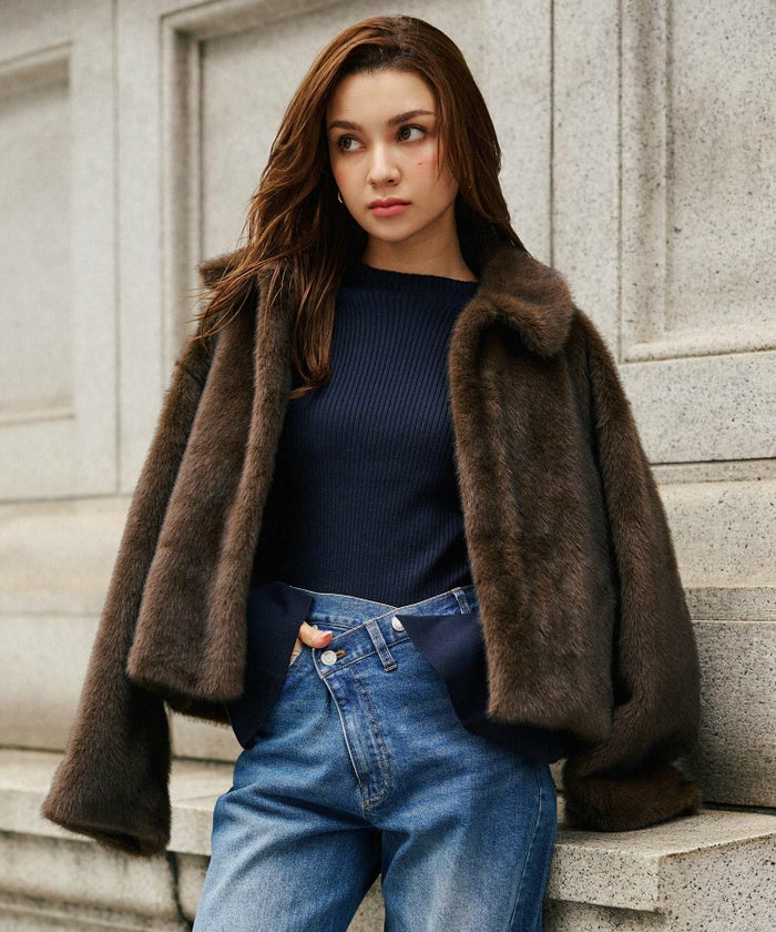 大人かわいい 上品 ディナー デート コンパクト クロップド丈 ファーコート 軽い 韓国風 綺麗め 細見え カジュアル KINO THE KEI