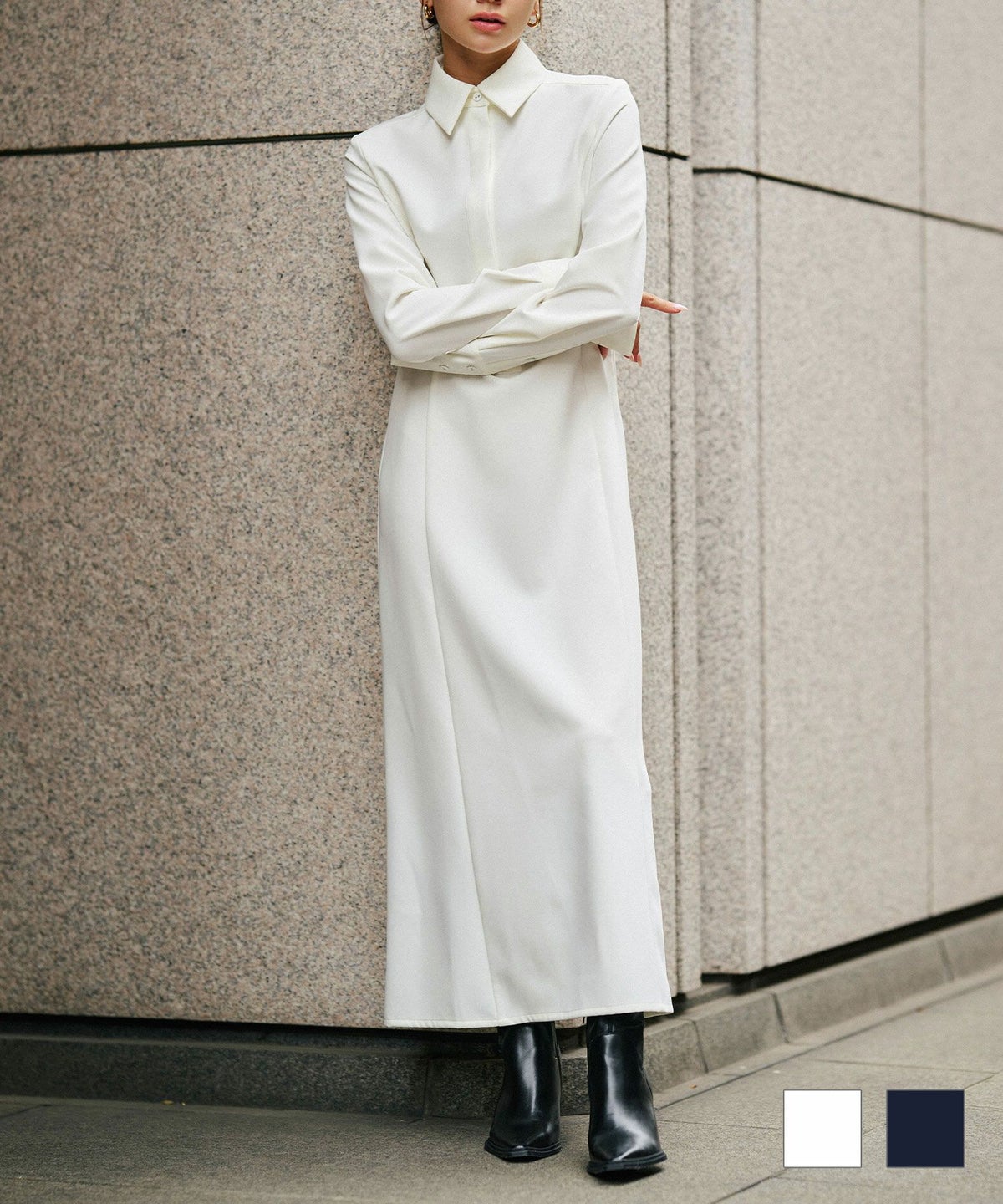 シャツワンピ 細見え モード 上品 ヴィンテージ 古着 ジャストシルエット 韓国風 綺麗め 細見え カジュアル KINO THE KEI フィット シャツ ドレス KINO THE KEI