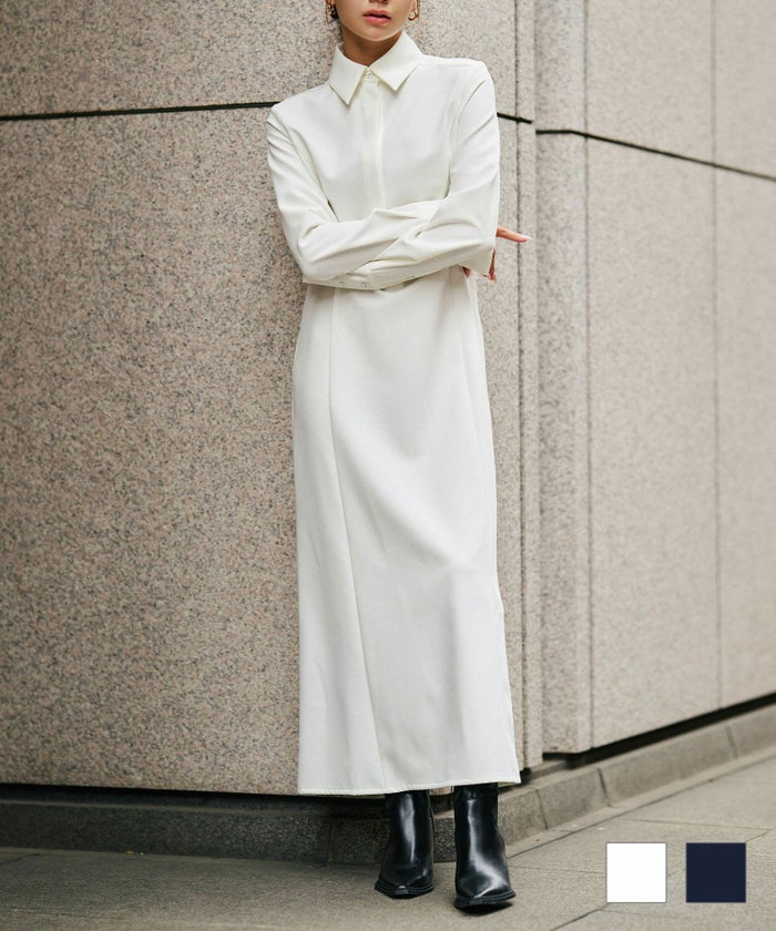 シャツワンピ 細見え モード 上品 ヴィンテージ 古着 ジャストシルエット 韓国風 綺麗め 細見え カジュアル KINO THE KEI フィット シャツ ドレス KINO THE KEI