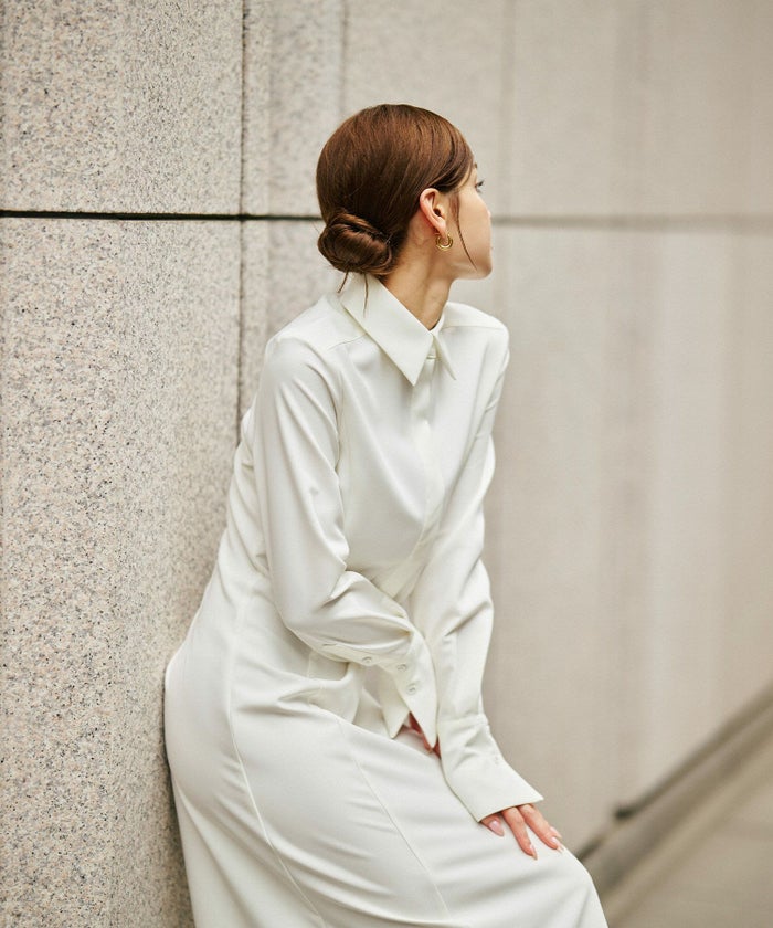 シャツワンピ 細見え モード 上品 ヴィンテージ 古着 ジャストシルエット 韓国風 綺麗め 細見え カジュアル KINO THE KEI