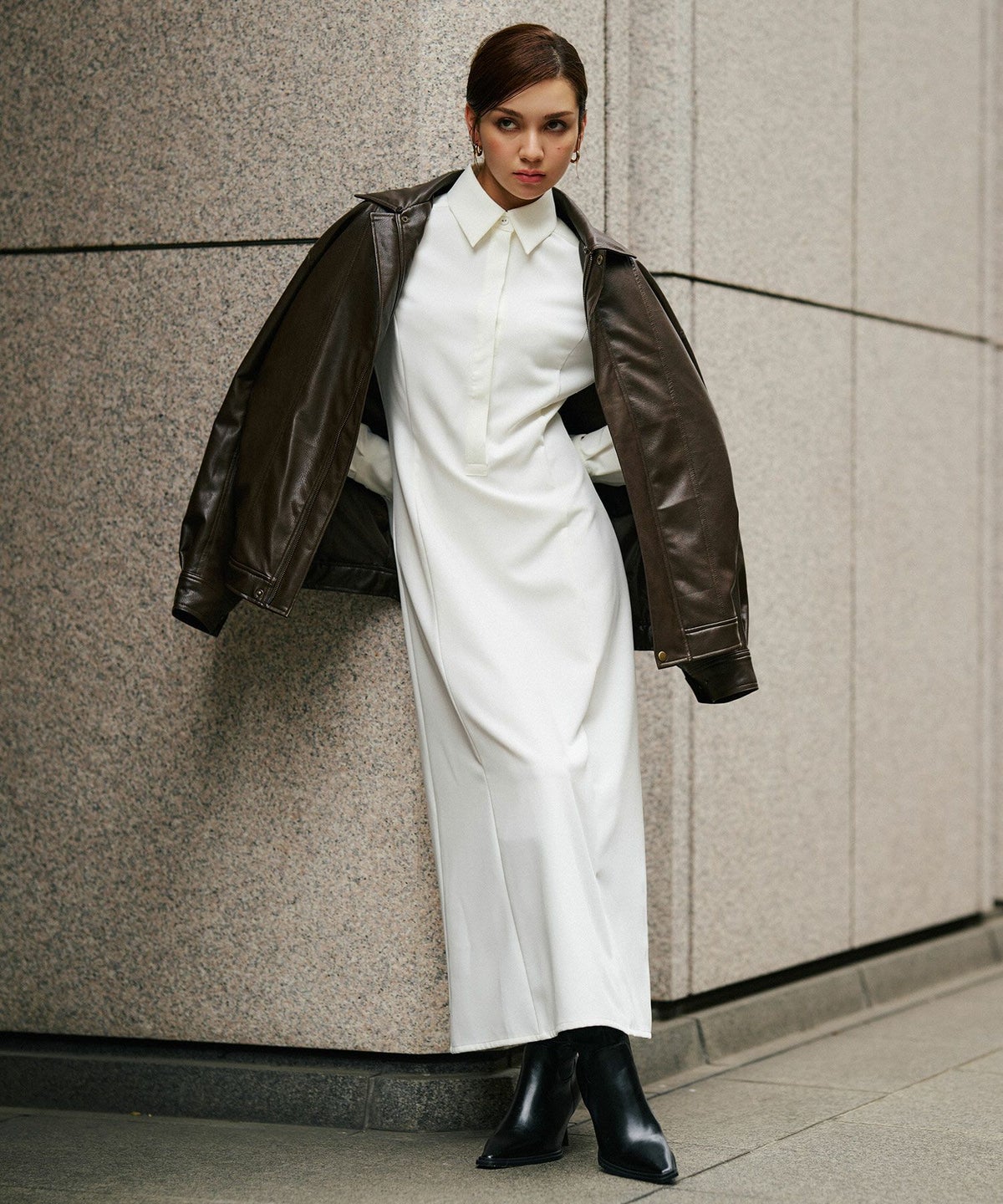 シャツワンピ 細見え モード 上品 ヴィンテージ 古着 ジャストシルエット 韓国風 綺麗め 細見え カジュアル KINO THE KEI