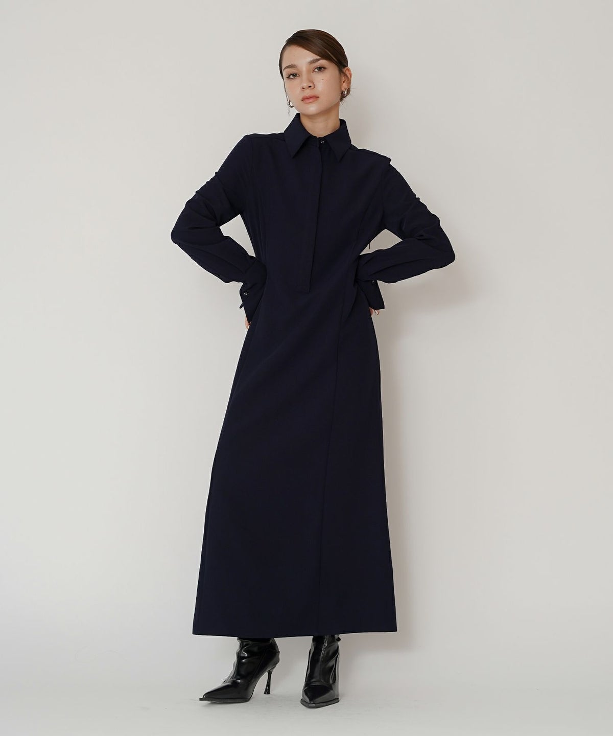 シャツワンピ 細見え モード 上品 ヴィンテージ 古着 ジャストシルエット 韓国風 綺麗め 細見え カジュアル KINO THE KEI