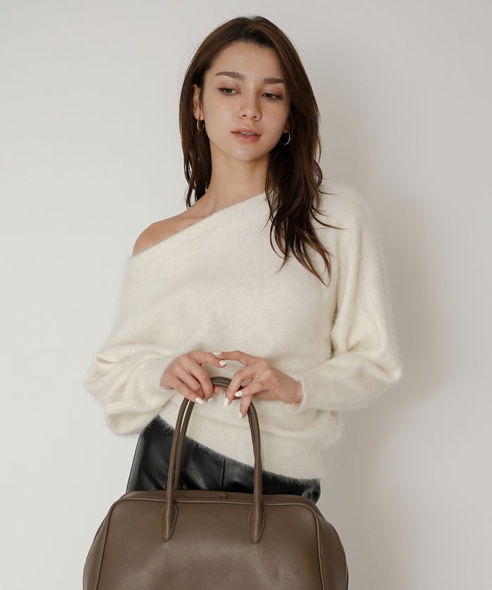 モヘア ラクーン オフショルニット ふんわりニット 女性らしい モテニット 韓国風 綺麗め 細見え カジュアル KINO THE KEI