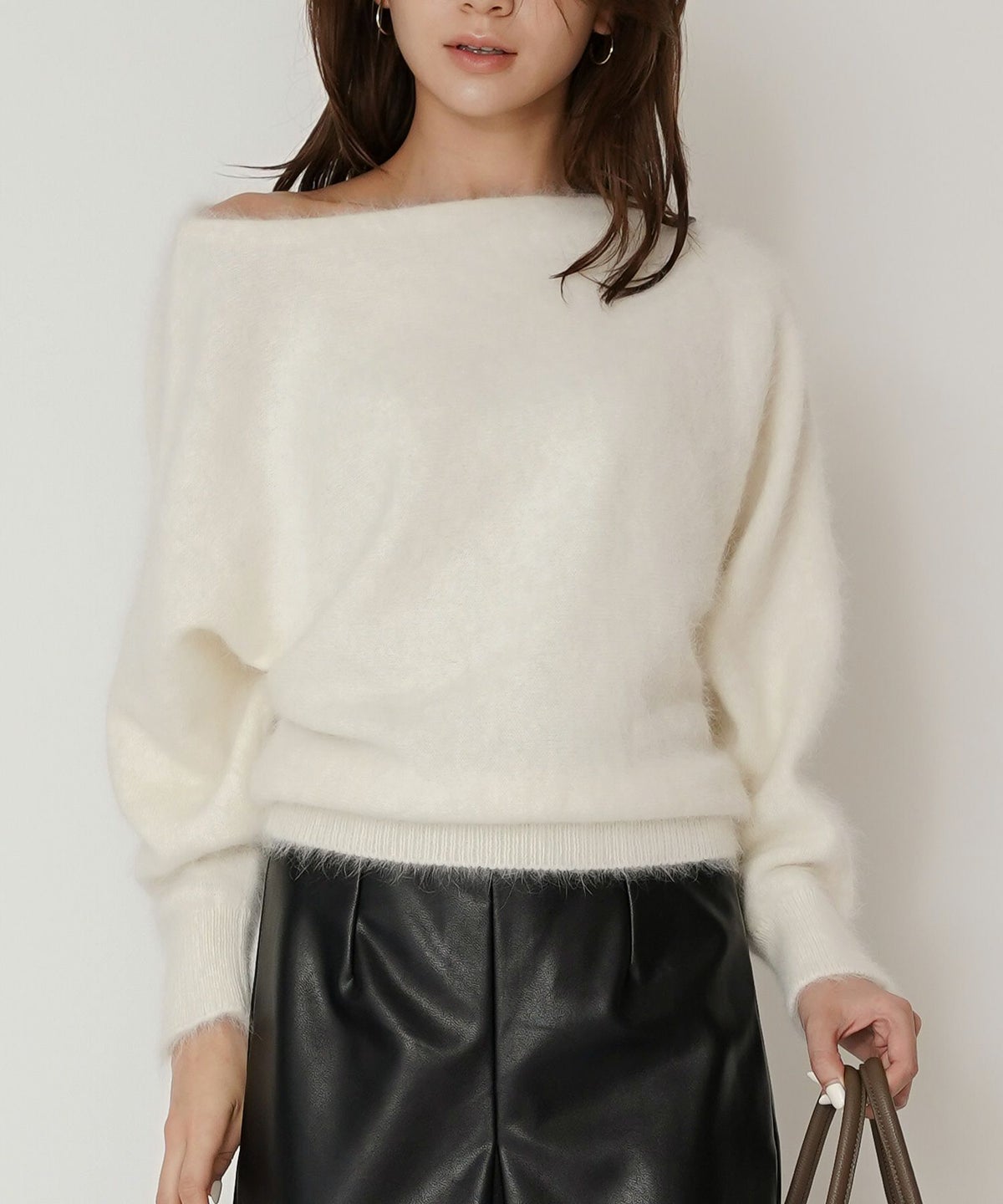 モヘア ラクーン オフショルニット ふんわりニット 女性らしい モテニット 韓国風 綺麗め 細見え カジュアル KINO THE KEI