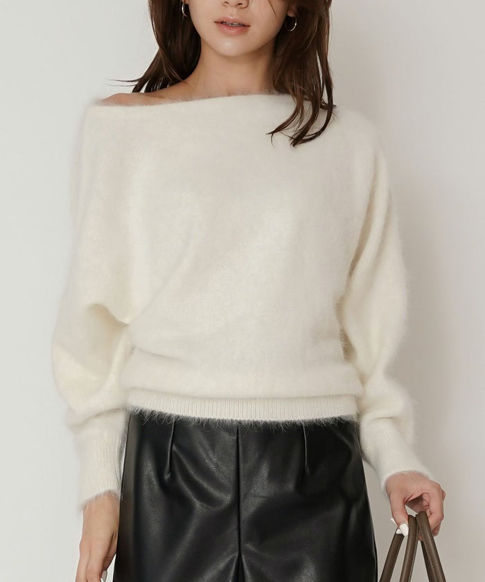 モヘア ラクーン オフショルニット ふんわりニット 女性らしい モテニット 韓国風 綺麗め 細見え カジュアル KINO THE KEI