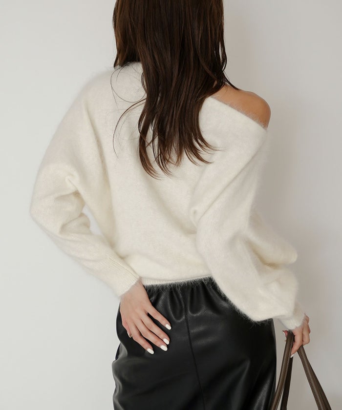 モヘア ラクーン オフショルニット ふんわりニット 女性らしい モテニット 韓国風 綺麗め 細見え カジュアル KINO THE KEI