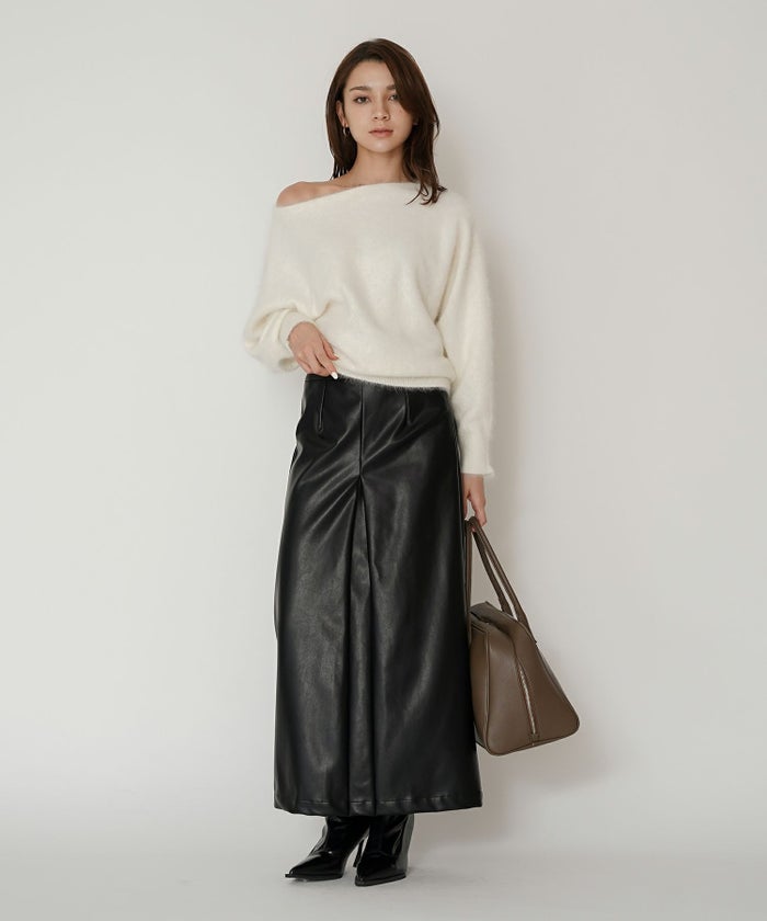 モヘア ラクーン オフショルニット ふんわりニット 女性らしい モテニット 韓国風 綺麗め 細見え カジュアル KINO THE KEI