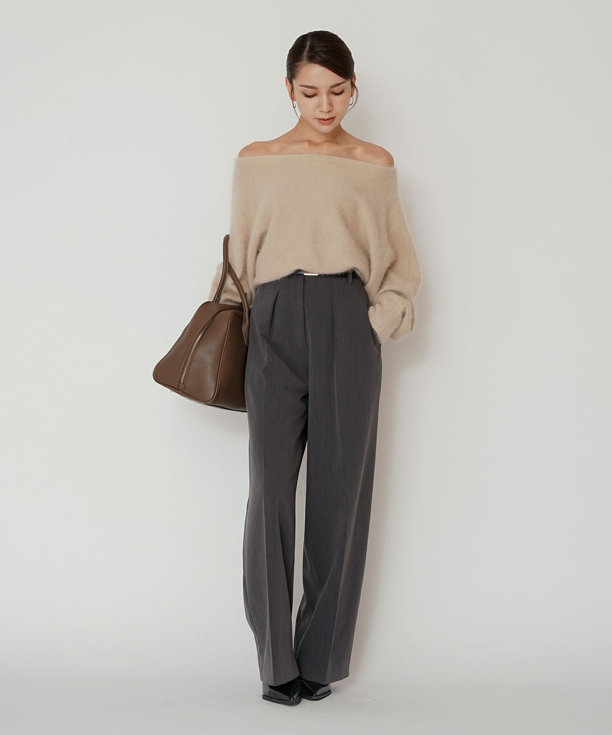 モヘア ラクーン オフショルニット ふんわりニット 女性らしい モテニット 韓国風 綺麗め 細見え カジュアル KINO THE KEI