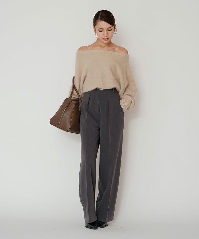 モヘア ラクーン オフショルニット ふんわりニット 女性らしい モテニット 韓国風 綺麗め 細見え カジュアル KINO THE KEI