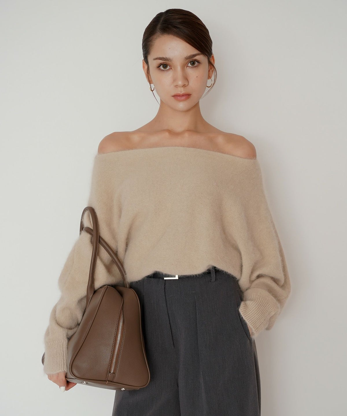 モヘア ラクーン オフショルニット ふんわりニット 女性らしい モテニット 韓国風 綺麗め 細見え カジュアル KINO THE KEI