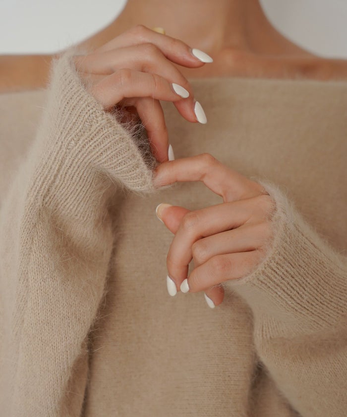 モヘア ラクーン オフショルニット ふんわりニット 女性らしい モテニット 韓国風 綺麗め 細見え カジュアル KINO THE KEI