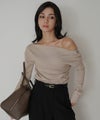 カットソー セットアップ オフショルトップス ドレープ タイトトップス 韓国風 綺麗め 細見え カジュアル KINO THE KEI