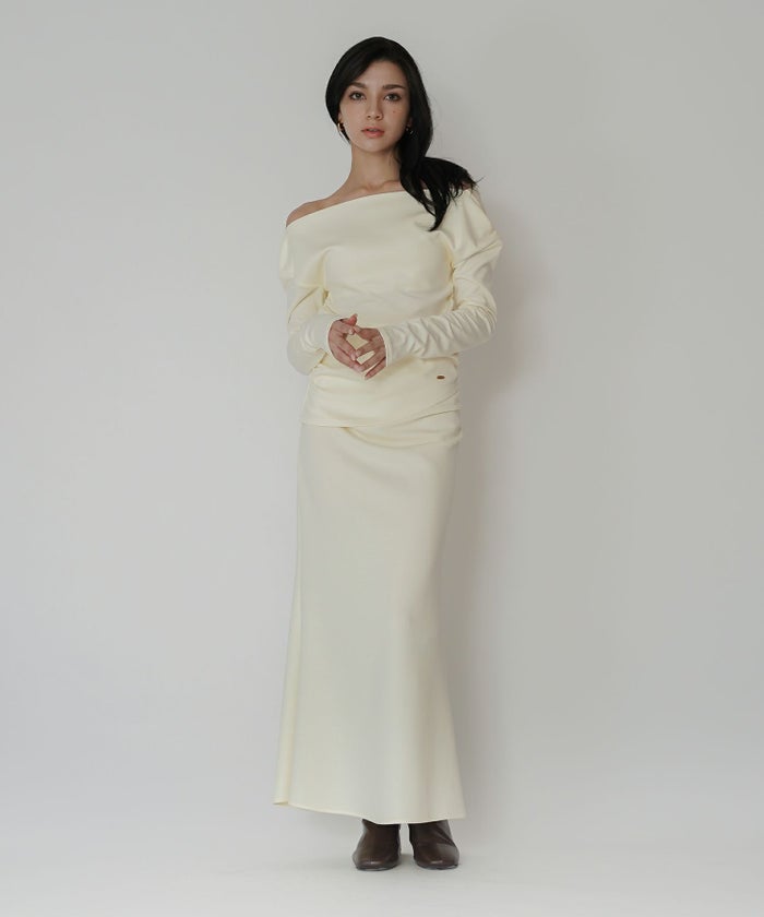 カットソー セットアップ オフショルトップス ドレープ タイトトップス 韓国風 綺麗め 細見え カジュアル KINO THE KEI