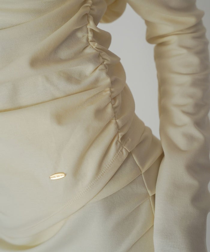 カットソー セットアップ オフショルトップス ドレープ タイトトップス 韓国風 綺麗め 細見え カジュアル KINO THE KEI