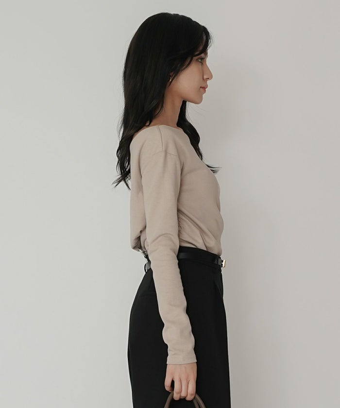 カットソー セットアップ オフショルトップス ドレープ タイトトップス 韓国風 綺麗め 細見え カジュアル KINO THE KEI