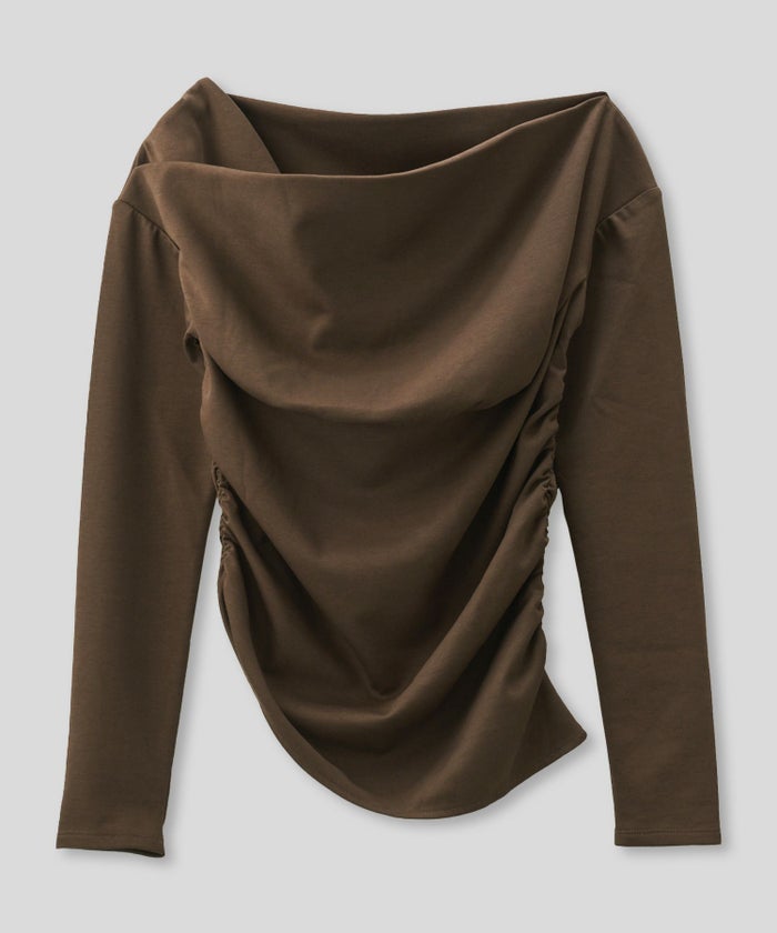 カットソー セットアップ オフショルトップス ドレープ タイトトップス 韓国風 綺麗め 細見え カジュアル KINO THE KEI