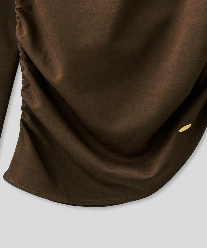 カットソー セットアップ オフショルトップス ドレープ タイトトップス 韓国風 綺麗め 細見え カジュアル KINO THE KEI