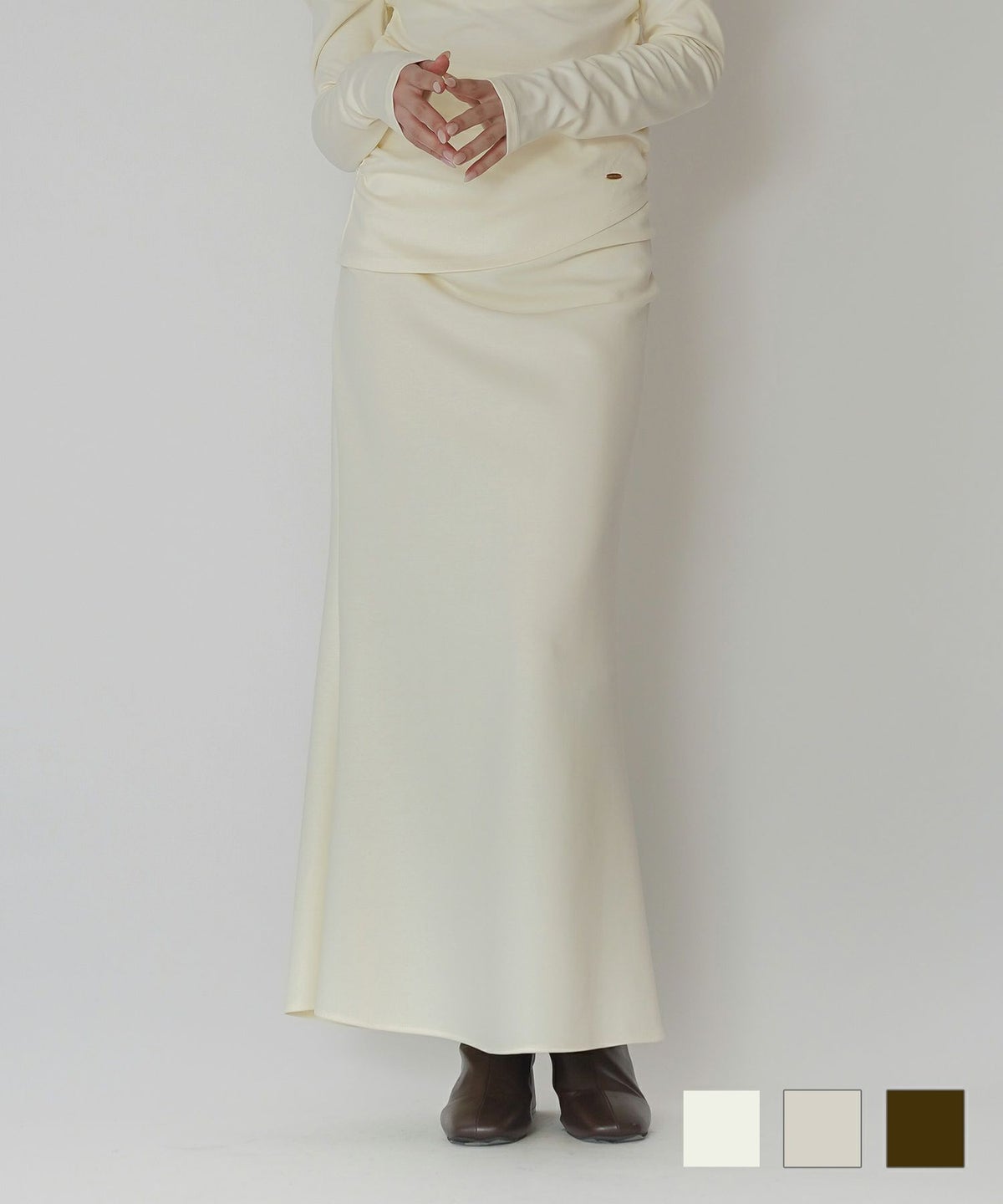 カットソー セットアップ マーメイドスカート ロングスカート ドレープ タイトスカート 韓国風 綺麗め 細見え カジュアル KINO THE KEI サイド タック ナロー マーメイド スカート ( セットアップ可 ) KINO THE KEI