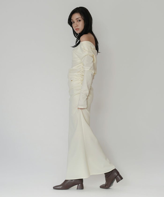 カットソー セットアップ マーメイドスカート ロングスカート ドレープ タイトスカート 韓国風 綺麗め 細見え カジュアル KINO THE KEI