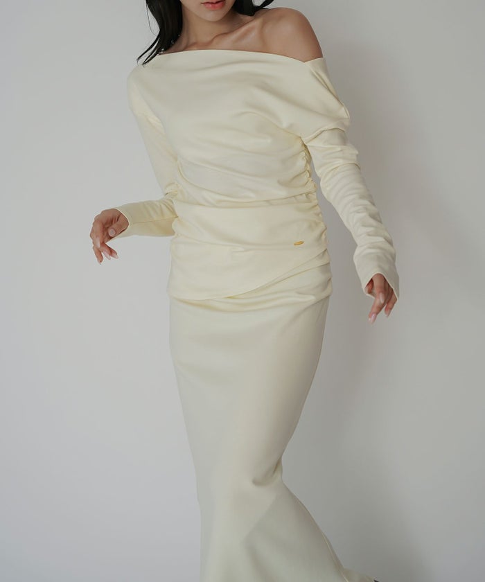 カットソー セットアップ マーメイドスカート ロングスカート ドレープ タイトスカート 韓国風 綺麗め 細見え カジュアル KINO THE KEI