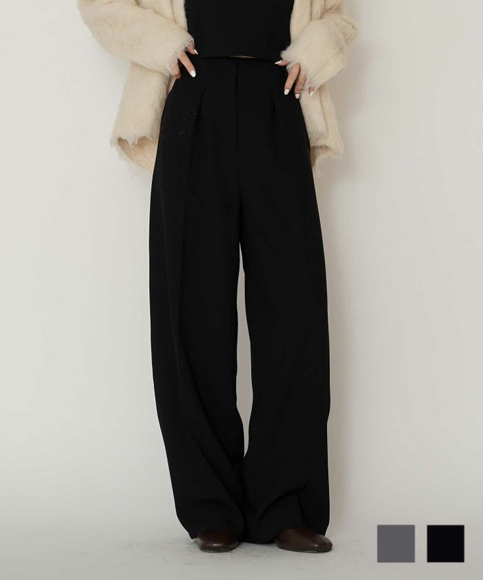 オフィス スラックス ワイドパンツ セミワイド フォーマル 万能 感動 着回し 韓国風 綺麗め 細見え カジュアル KINO THE KEI フロントタック ハイウエスト オーバルパンツ KINO THE KEI