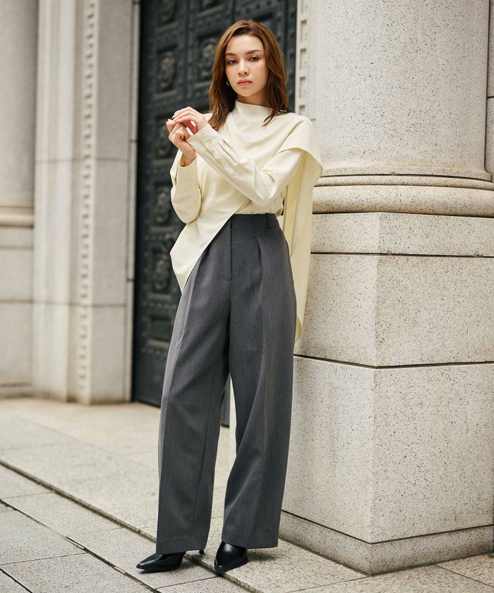 オフィス スラックス ワイドパンツ セミワイド フォーマル 万能 感動 着回し 韓国風 綺麗め 細見え カジュアル KINO THE KEI