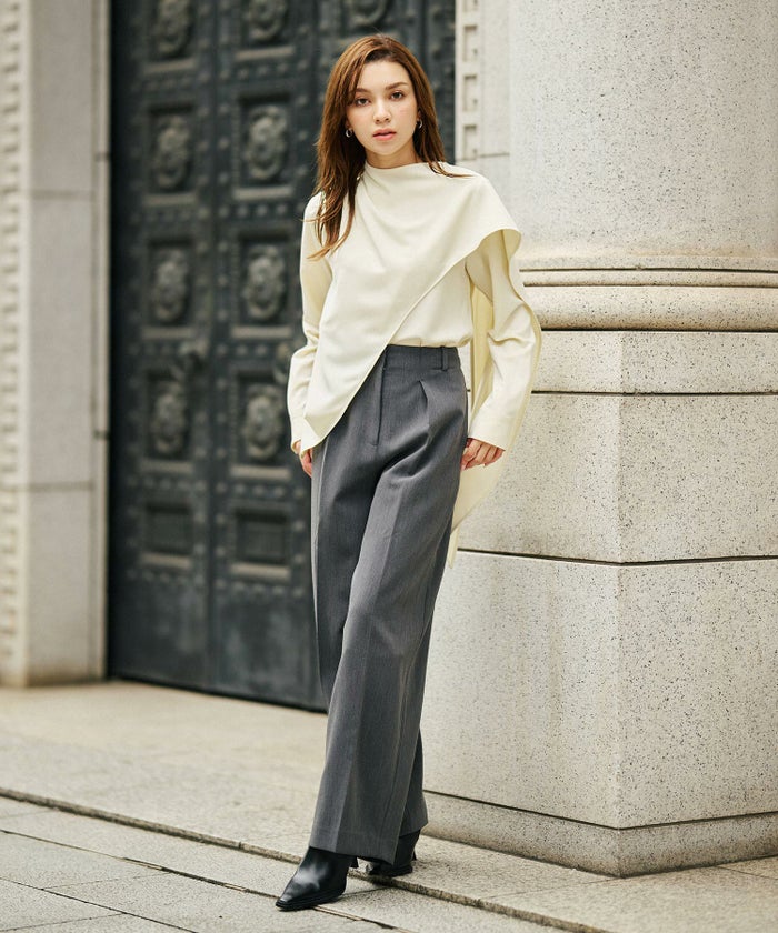 フレアシルエット お仕事 オフィス ディナー フォーマル ドレープ モード 変形シャツ  韓国風 綺麗め 細見え カジュアル KINO THE KEI