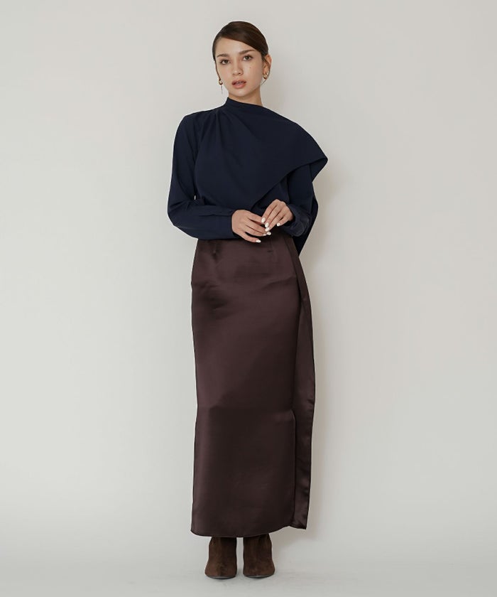 フレアシルエット お仕事 オフィス ディナー フォーマル ドレープ モード 変形シャツ  韓国風 綺麗め 細見え カジュアル KINO THE KEI