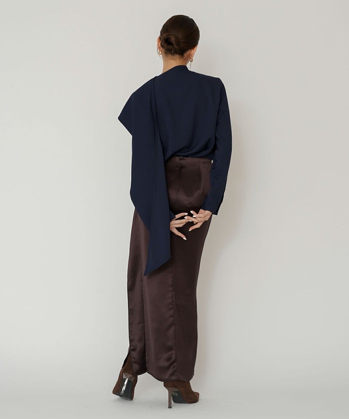 フレアシルエット お仕事 オフィス ディナー フォーマル ドレープ モード 変形シャツ  韓国風 綺麗め 細見え カジュアル KINO THE KEI