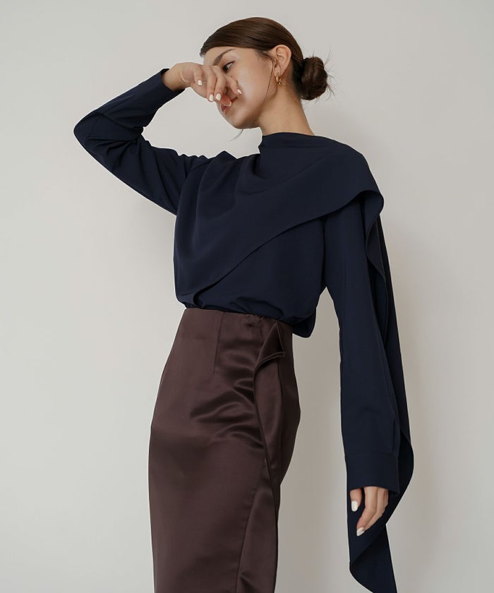 フレアシルエット お仕事 オフィス ディナー フォーマル ドレープ モード 変形シャツ  韓国風 綺麗め 細見え カジュアル KINO THE KEI