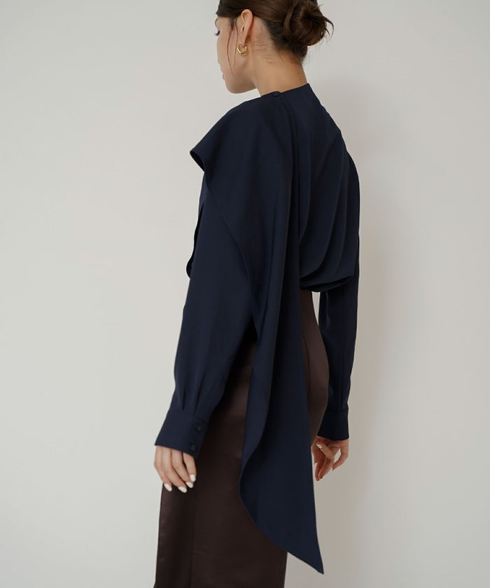 フレアシルエット お仕事 オフィス ディナー フォーマル ドレープ モード 変形シャツ  韓国風 綺麗め 細見え カジュアル KINO THE KEI