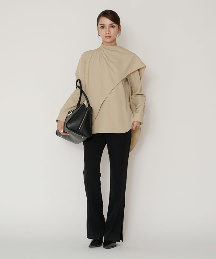 フレアシルエット お仕事 オフィス ディナー フォーマル ドレープ モード 変形シャツ  韓国風 綺麗め 細見え カジュアル KINO THE KEI