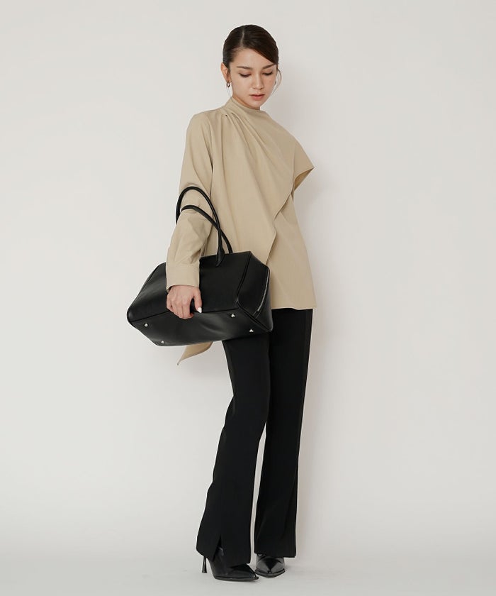 フレアシルエット お仕事 オフィス ディナー フォーマル ドレープ モード 変形シャツ  韓国風 綺麗め 細見え カジュアル KINO THE KEI