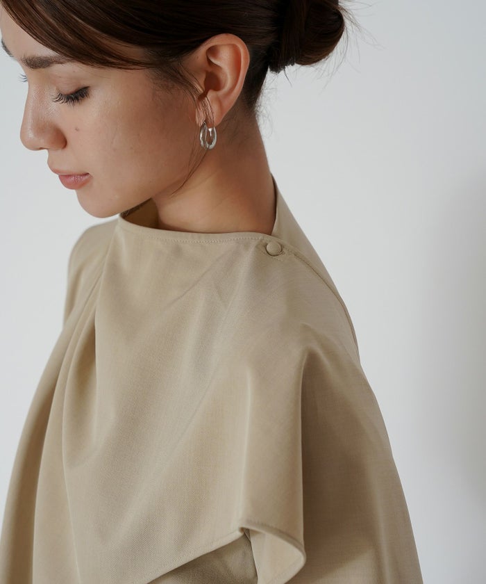 フレアシルエット お仕事 オフィス ディナー フォーマル ドレープ モード 変形シャツ  韓国風 綺麗め 細見え カジュアル KINO THE KEI