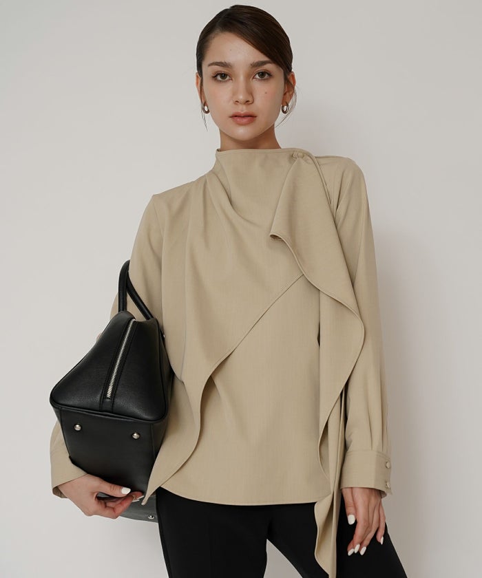 フレアシルエット お仕事 オフィス ディナー フォーマル ドレープ モード 変形シャツ  韓国風 綺麗め 細見え カジュアル KINO THE KEI