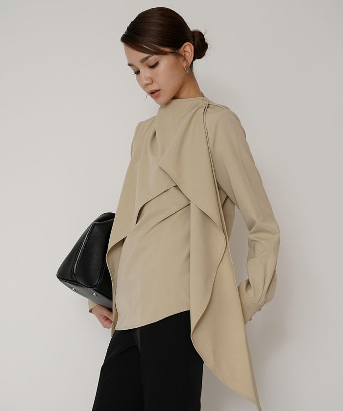 フレアシルエット お仕事 オフィス ディナー フォーマル ドレープ モード 変形シャツ  韓国風 綺麗め 細見え カジュアル KINO THE KEI