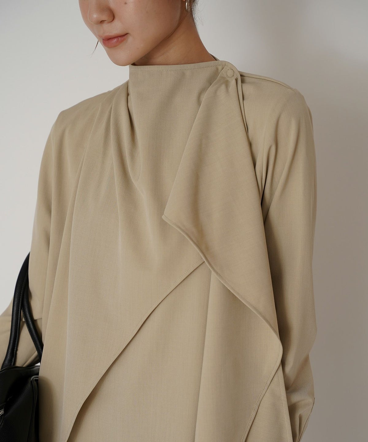 フレアシルエット お仕事 オフィス ディナー フォーマル ドレープ モード 変形シャツ  韓国風 綺麗め 細見え カジュアル KINO THE KEI